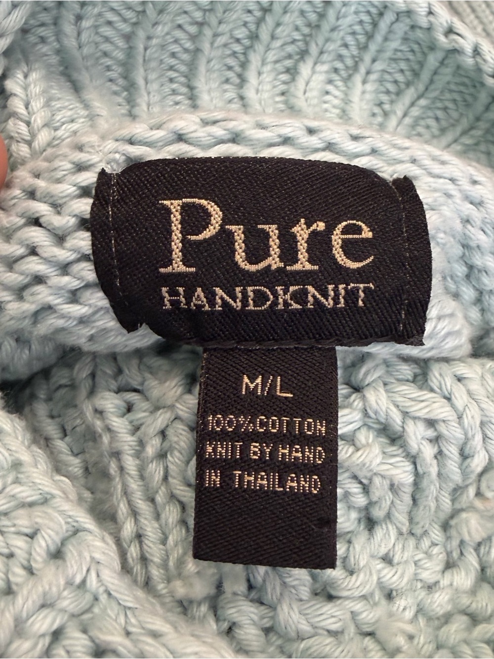 Pure Handknit Seafoam Cotton Chunky Cable Knit Sweater M/L Fisherman Core Boho - Picture 5 of 9